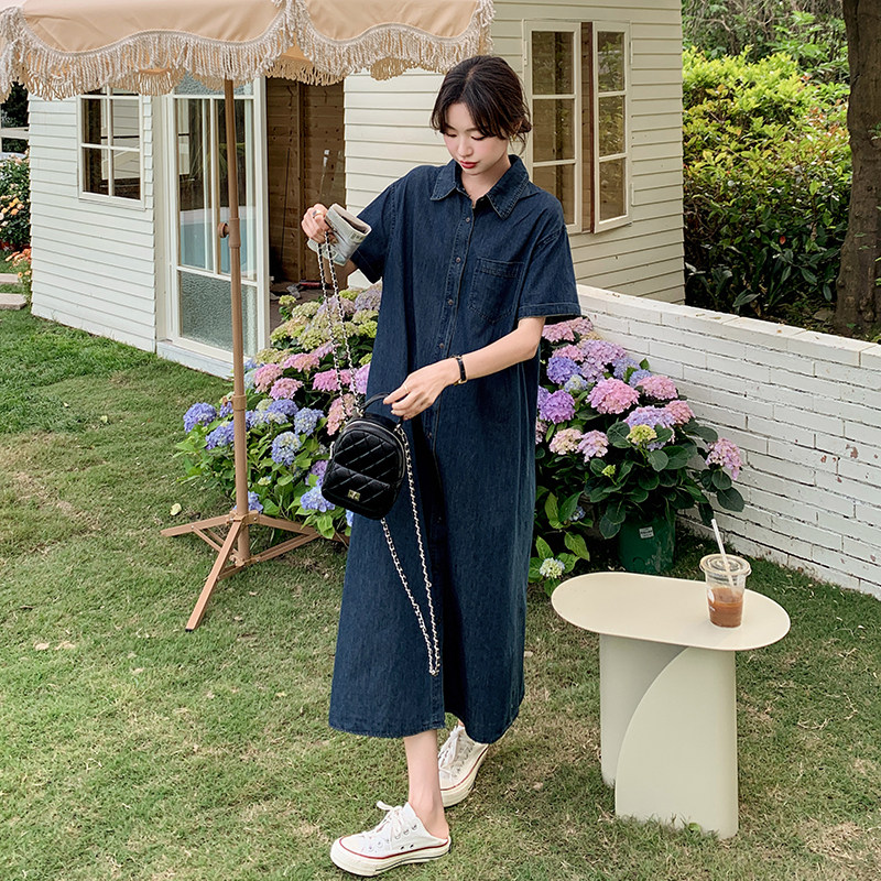 韩系复古chic披肩牛仔连衣裙女2025夏季新款慵懒风休闲百搭衬衫裙,女装连衣裙,2C095