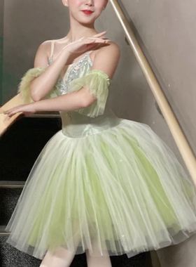 儿童芭蕾舞演出服芭蕾舞比赛表演服专业蓬蓬纱裙芭蕾舞裙绿色成人