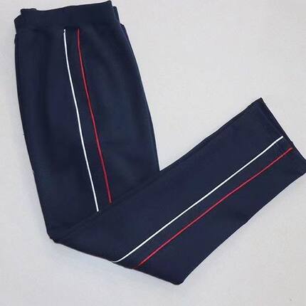 深蓝色白色红色细条藏青校服裤二根细条杠直筒男女学生浙江校裤