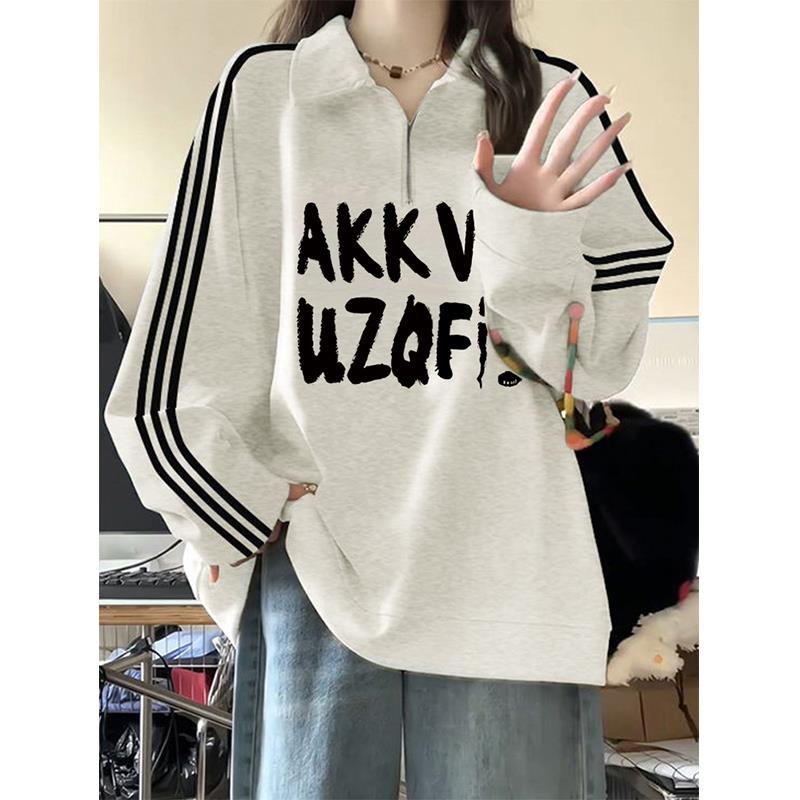 美式潮牌半拉链polo领卫衣女2025早秋薄款宽松慵懒情侣hiphop外套