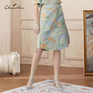 CHARFEN朝峰夏复古显瘦文艺a字半身裙女CFD2D001 0088E接受劝退
