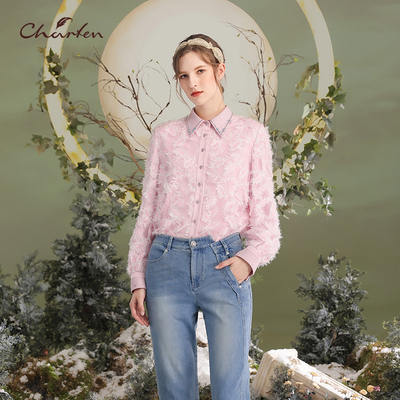 时尚单排扣显瘦polo领衬衫女