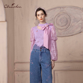 针织上衣女CFD1B122 CHARFEN朝峰法式 浪漫气质优雅宫廷袖 1809C