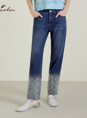 CHARFEN朝峰时尚原创设计深色水洗直筒牛仔裤女CFE2F626-6052P