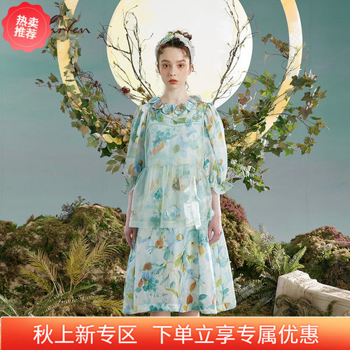 朝峰显瘦印花复古气质连衣裙