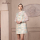 CHARFEN朝峰气质优雅印花蕾丝拼接短款 连衣裙女CFD1B117 1029G