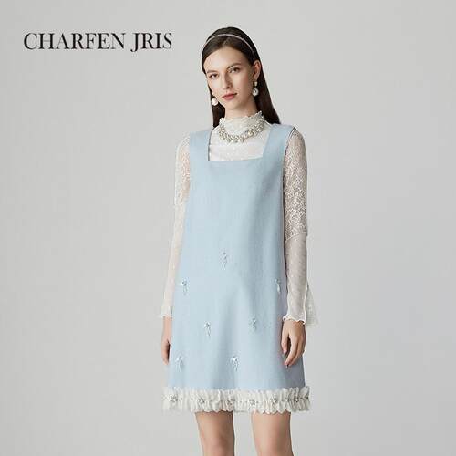 CHARFENJRIS 春季新款简洁银灰蓝背心连衣裙FJF1A698-6023G