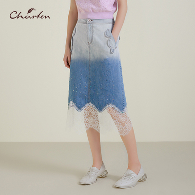 A字裙中长款牛仔半身裙女