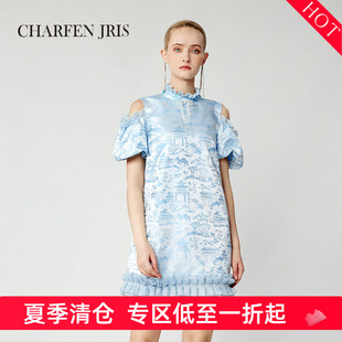 CHARFENJRIS 夏季新款原创国风直筒连衣裙女FJE2H675-6103G