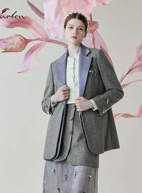 朝峰秋冬高智风毛呢西装外套女翻领气质通勤高级感CFE1C312-3019A