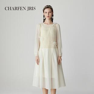 CHARFENJRIS 春季新款优雅气质绣花连衣裙显瘦女圆领锦鲤