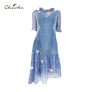 1833G接受劝退 牛仔不规则裙摆连衣裙CFD2E198 CHARFEN夏季 新款