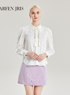 CHARFENJRIS秋季新款法式浪漫珍珠芽边丝绒半身裙FJE3A607-6017E