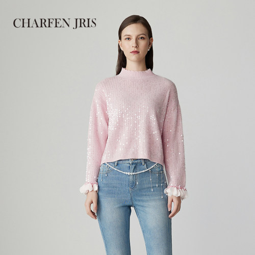 CHARFEN 春季新款浪漫百搭高领珠片毛衣FJF1A696-6010C