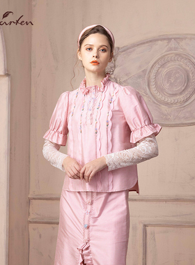 CHARFEN朝峰浪漫气质优雅显瘦五分袖衬衫上衣女CFD1C323-3065T