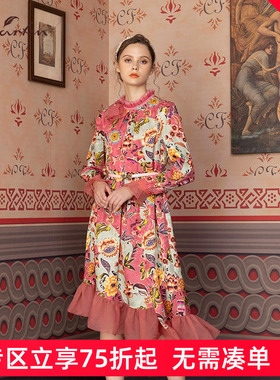 CHARFEN朝峰春复古轻奢气质中长款连衣裙女CFD1A026-0053G