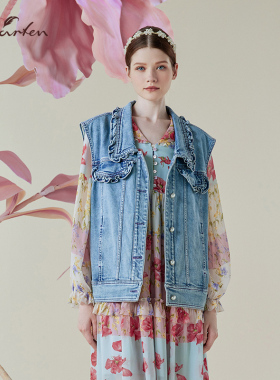 复古翻领牛仔马甲剪裁廓形叠穿马甲CFE1B308-3061N颜色以实物为准