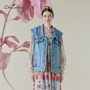 3061N颜色以实物为准 复古翻领牛仔马甲剪裁廓形叠穿马甲CFE1B308