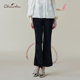 女修身 显瘦时尚 九分休闲裤 朝峰极简风黑色系微喇裤 CFE1B112 1015D