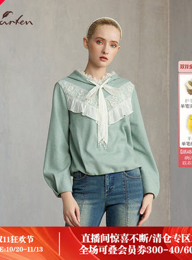 朝峰轻熟优雅蕾丝拼接女针织衫