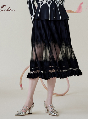 朝峰法式设计感压褶高级感百搭复古镂空针织中长裙CFE1B010-0016E