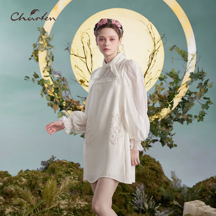 CHARFEN朝峰轻奢名媛气质优雅灯笼袖 1016G 中长连衣裙女CFD3C127