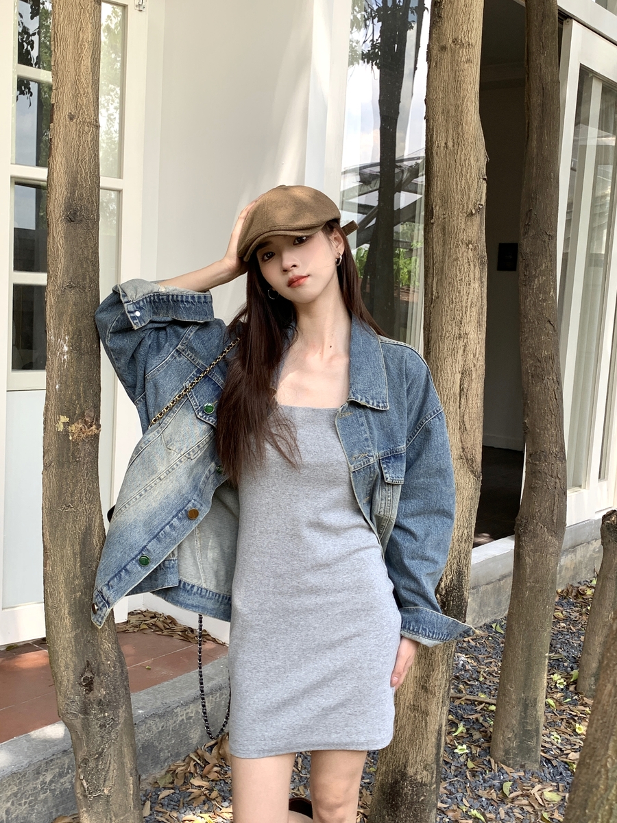 liyu韩版常规牛仔小众宽松单排扣