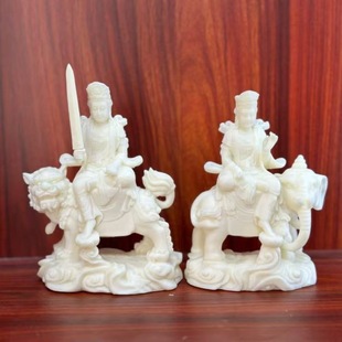 象牙果雕刻文殊普贤菩萨15*10*6cm办公室桌面客厅装饰工艺品摆件