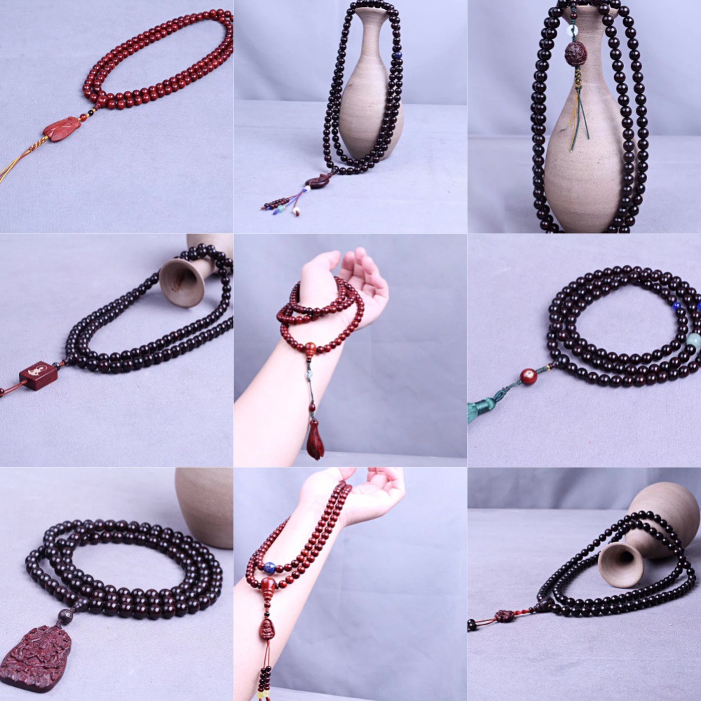 小叶紫檀DIY鸡血红玻璃底手串