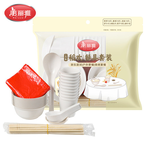 美丽雅一次性餐具碗筷勺子10人套