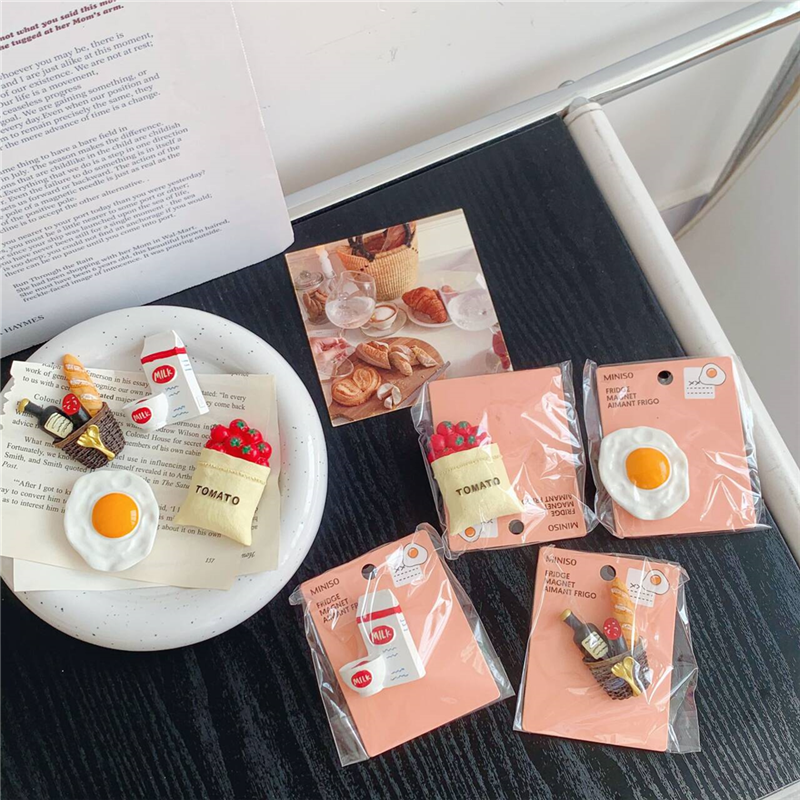 牛奶荷包蛋西红柿面包治愈感3D可爱磁力贴留言贴磁性冰箱贴