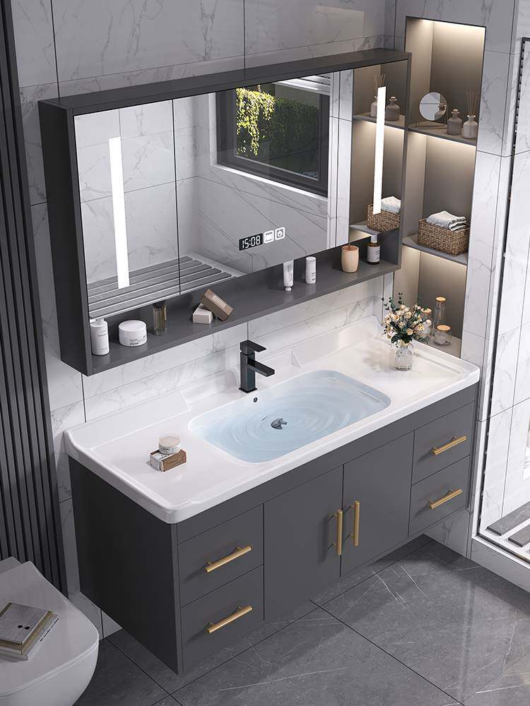 轻奢实木陶瓷一体盆浴室柜组合卫生间台盆柜卫浴洗漱台洗手洗脸盆