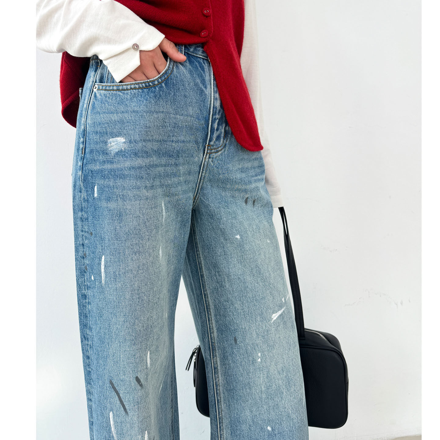 【泼漆彩绘】美式废土涂鸦牛仔裤女2026春新品高腰宽松阔腿裤长裤