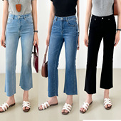 弹力中高腰显瘦微喇叭裤 女春新品 小个子微喇叭牛仔裤 九分 法式