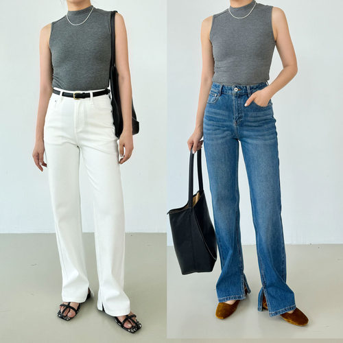 巨显瘦！裤脚分叉直筒长裤