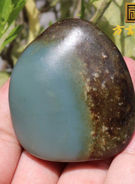 火爆了方言品牌和田玉地表籽老熟金鹿皮天蓝色蓝玉籽料原石玩料N