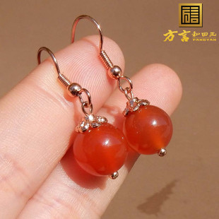 重量级方言精品特色佩戴级推荐高油高冰透红色玉髓玛瑙耳坠耳饰s7