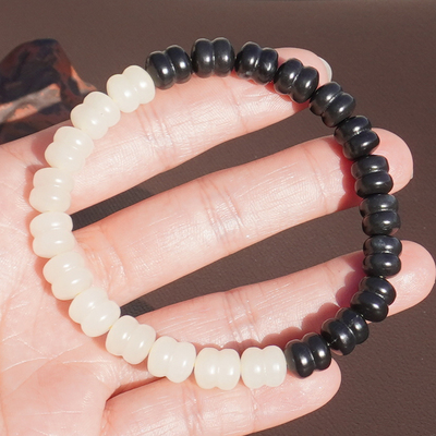 方言和田玉新疆聚墨青花白玉手串