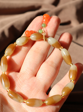 新疆且末糖白玉聚宝盆7m桶珠手链