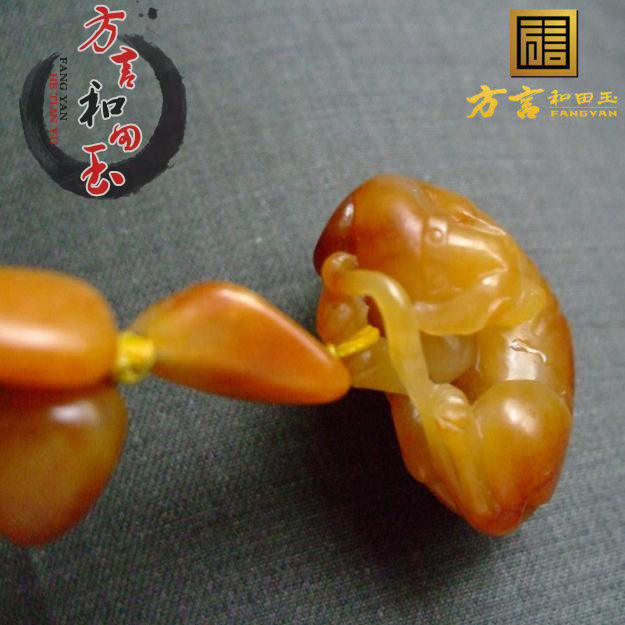 方言精品和田玉珍稀粟子黄色原生黄玉吊坠配上品皮色籽料项链子F