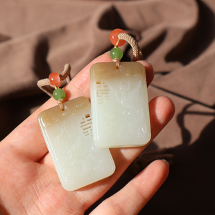 震惊了方言和田玉精品级新疆且末料糖白玉龙凤牌子一对吊坠挂件A2