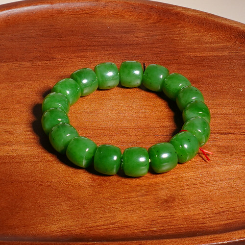 手慢无和田玉俄料老料碧玉色标浓郁菠菜绿油润巨细14mm直切手串U