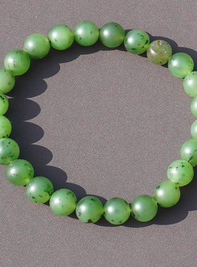 方言和田玉新疆挂金皮阳绿色碧玉籽料8mm圆珠手串手链回馈玉友A6