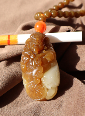 新疆且末红糖白玉财神吊坠6M项链