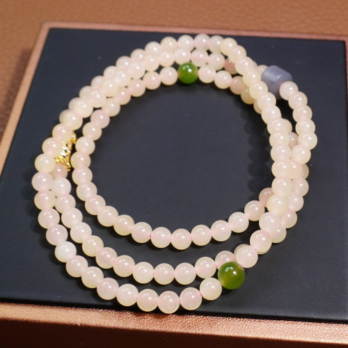 和田玉青海料冰底藕粉5mm108佛珠无结构细圆珠多圈手链毛衣项链Z