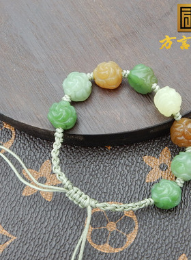 糖玉碧玉黄口精雕玫瑰花11mm手串