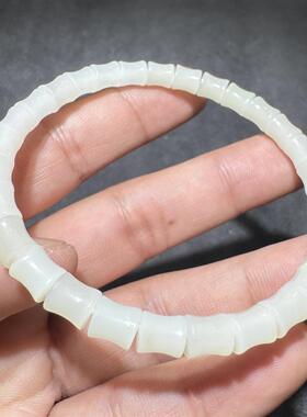 放大漏方言和田玉精品老坑青海料高冰起荧光白玉竹节款手串手链S6