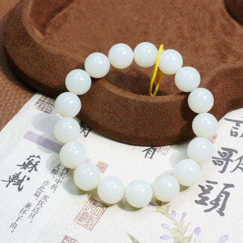 和田玉新疆油糯且末料羊脂白玉12mm圆珠手串和田玉手链男女款K