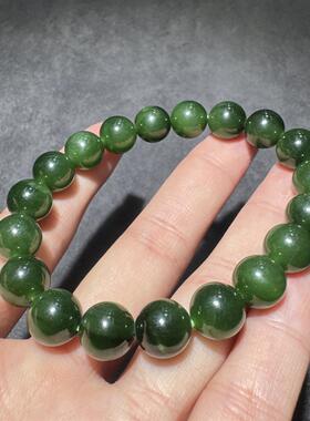 不看就亏方言和田玉老坑俄罗斯菠菜绿碧玉油润细腻10mm圆珠手串S6