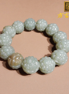 爆亏方言和田玉新疆且末老料无结构蓝调带糖色双面龟壳手串手链A2